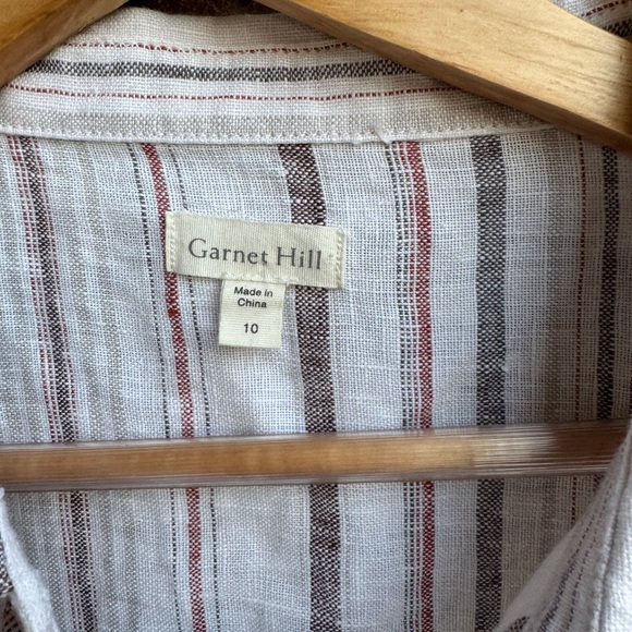 Garnet Hill White Striped Linen Midi Shirt Dress size 10 - Picture 4 of 7
